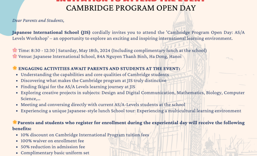 THƯ MỜI THAM GIA SỰ KIỆN CAMBRIDGE PROGRAM OPEN DAY