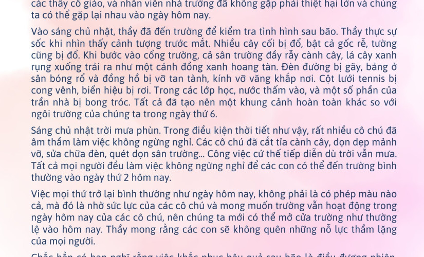 THƯ TỪ THẦY HIỆU TRƯỞNG JIS GỬI HỌC SINH SAU CƠN BÃO YAGI